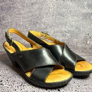 Born Black Leather Slingback Sandals • Comfort Footbed • Size 8